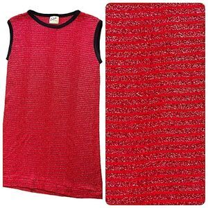 Edith A Miller red Metalic stripe sleeves top. Black trim size Med